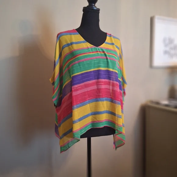 Show Me Your Mumu USA Colorful Striped Sheer Top Or Cover Up - Picture 8 of 15